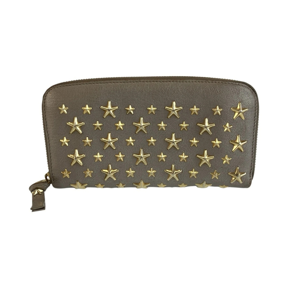 Jimmy Choo Star Studded Philippa Long Wallet, Metallic Gray Leather, Women's.